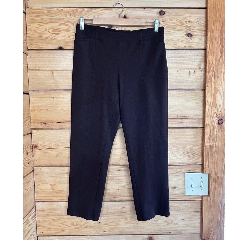 Blue Sky Clothing Co Brown Cropped Pull On Pants Shell Button Hem‎ Womens Medium